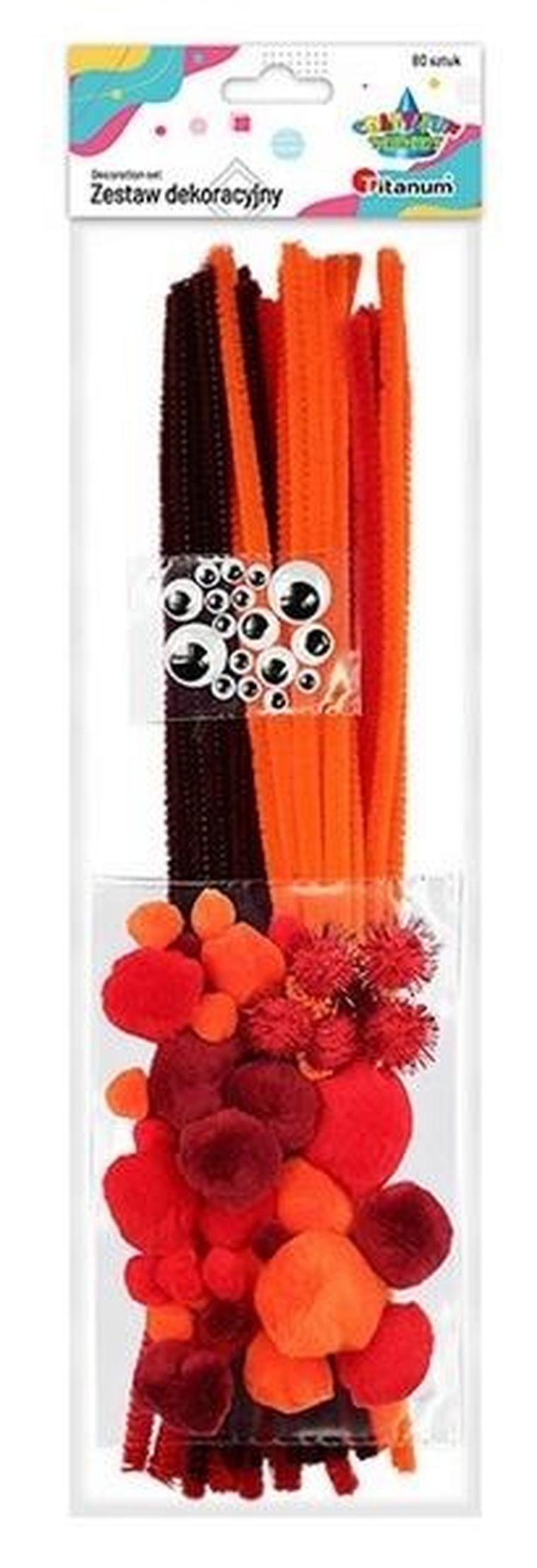 Titanum, druciki, pompony, oczka, pomarńczowy, 80 szt.