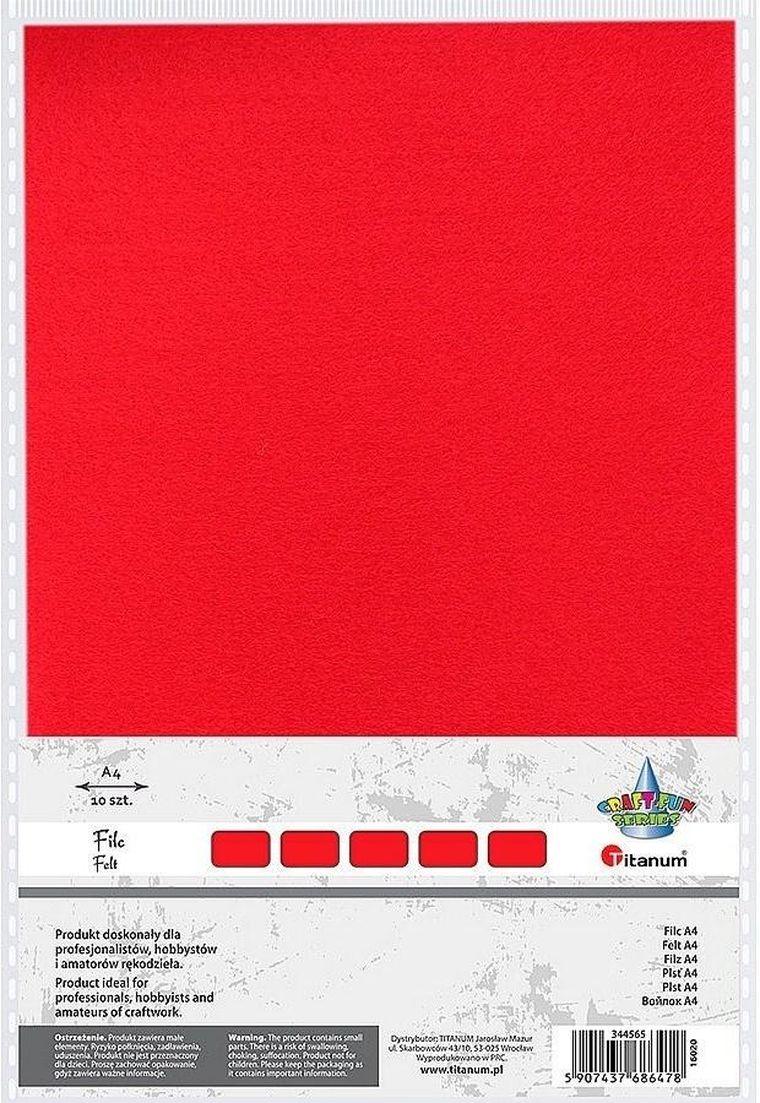 Titanum, filc A4, czerwony, 10 szt.