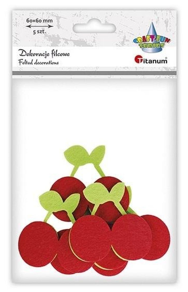 Titanum, filcowe czereśnie 3D, czerwono-zielone, 5 szt.