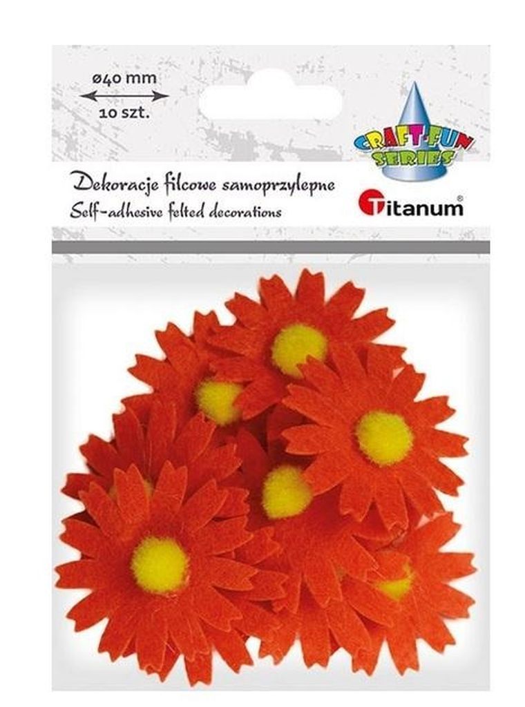 Titanum, filcowe dekoracje 3D, kwiaty pomarańczowe, 10 szt.