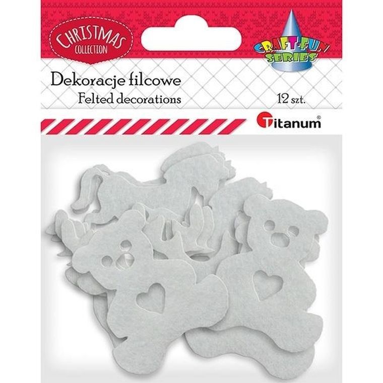 Titanum, filcowe dekory świąteczne, białe, 3 wzory x 4 szt.