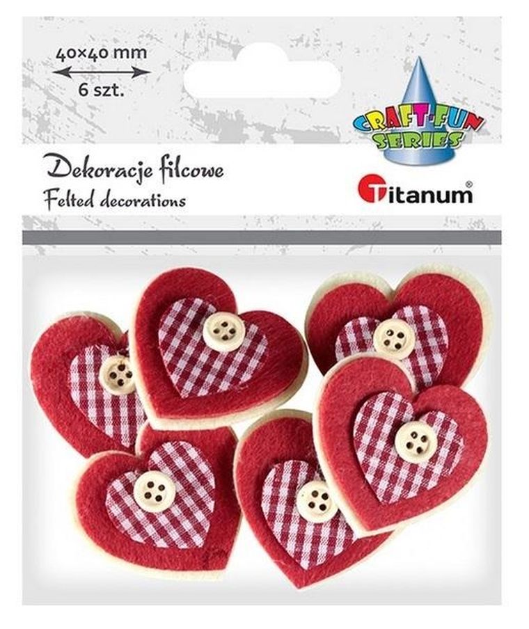 Titanum, filcowe serca 3D, 6 szt.