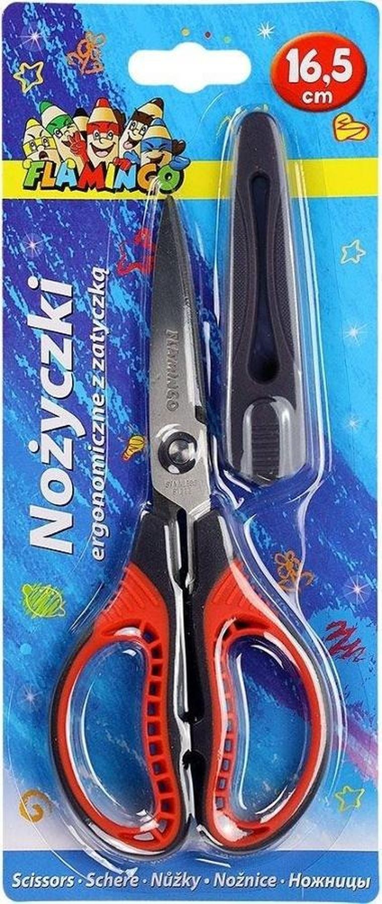 Titanum, Flamingo, nożyczki ergonomiczne, z zatyczką na ostrzu, 16,5c m