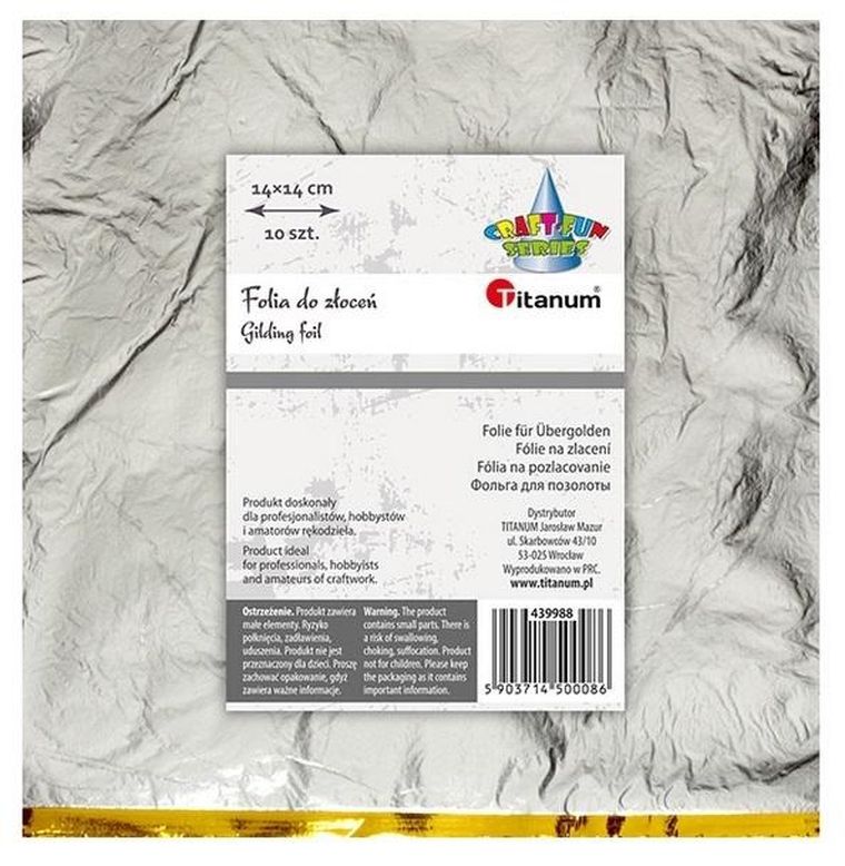 Titanum, folia do złoceń, srebrna, 14-14 cm, 10 szt.