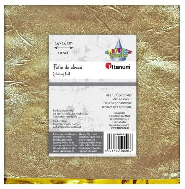 Titanum, folia do złoceń, złota, arkusz 14-14 cm, 10 szt.