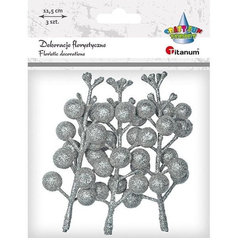 Titanum, gałązki owoców winobluszczu, srebrne, 3 szt.