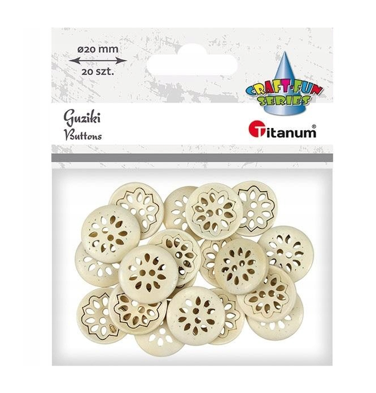 Titanum, guziki drewniane, ażurowy kwiat, 20 mm, 20 szt.
