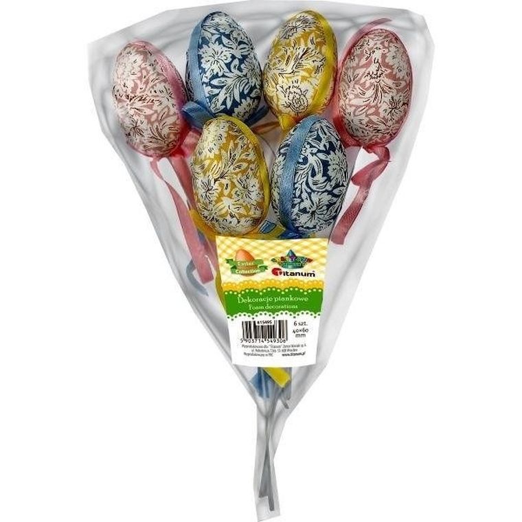 Titanum, jajka styropianowe, 38-58 mm, 3 kolory, 6 szt.