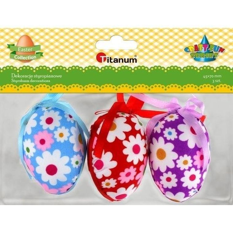 Titanum, jajka styropianowe, 45-70 mm, w kwiaty, 3 szt.