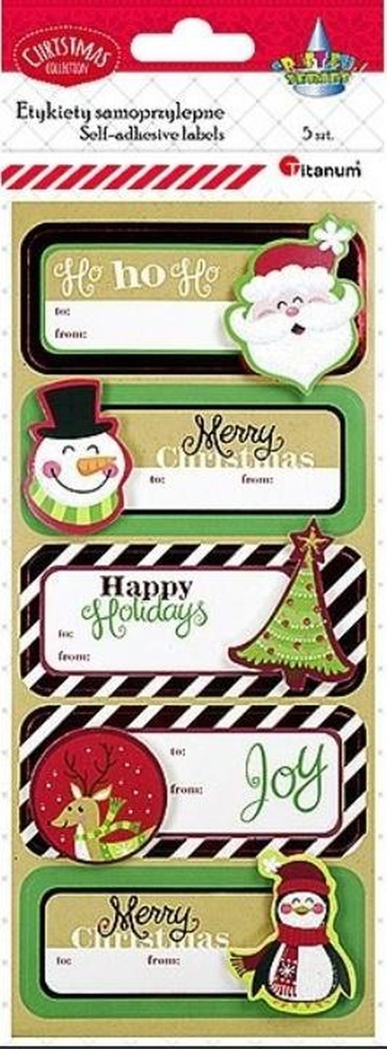 Titanum, karnety samoprzylepne, 3D Boże Narodzenie, 5 szt.