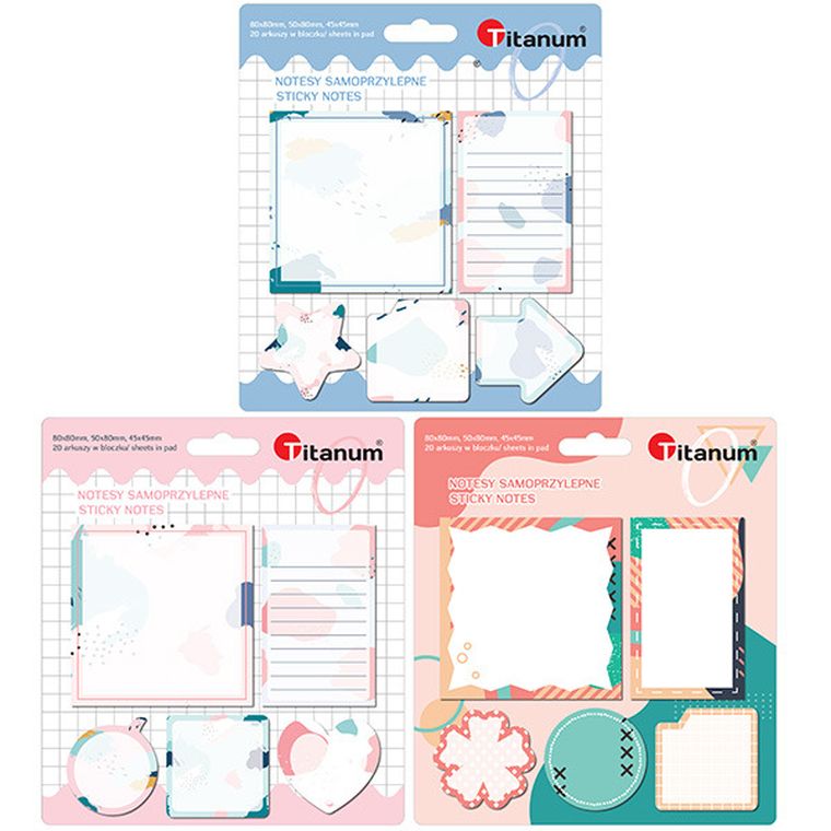 Titanum, karteczki samoprzylepne, zestaw 5 wzorów