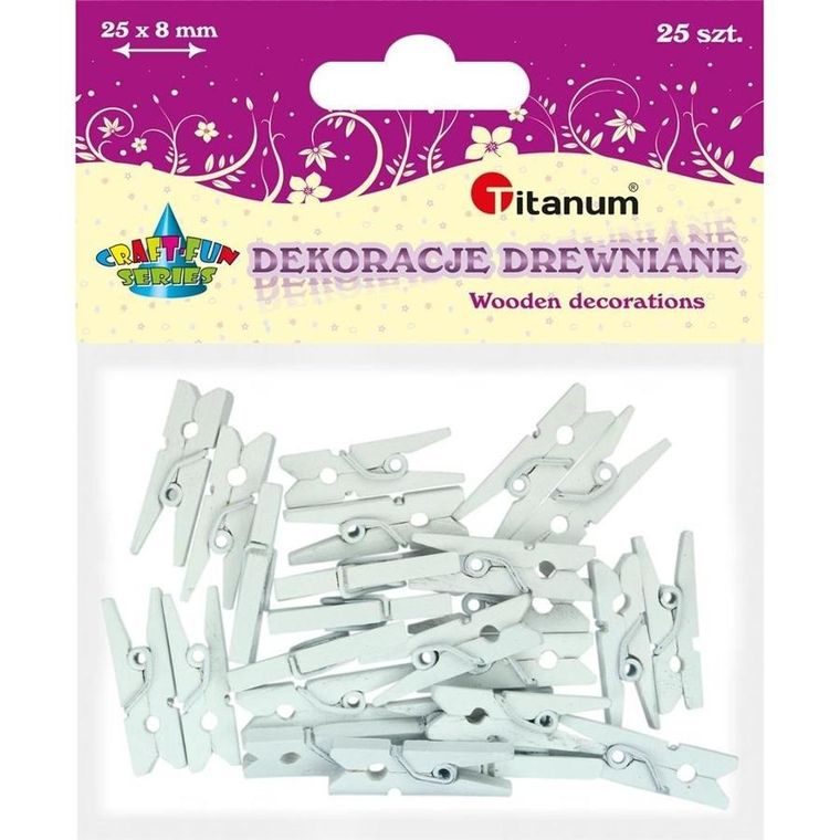 Titanum, klamerki drewniane, białe, 25 szt.