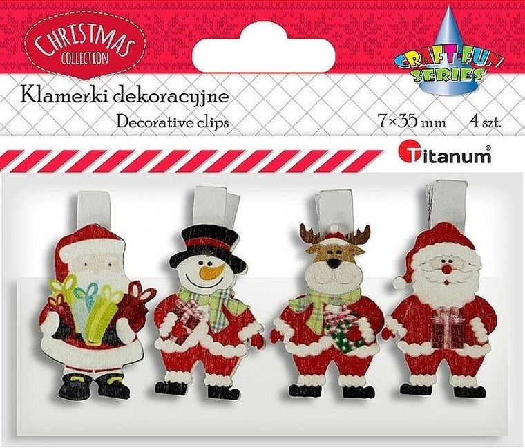 Titanum, klamerki drewniane z dekorem, 4 szt.