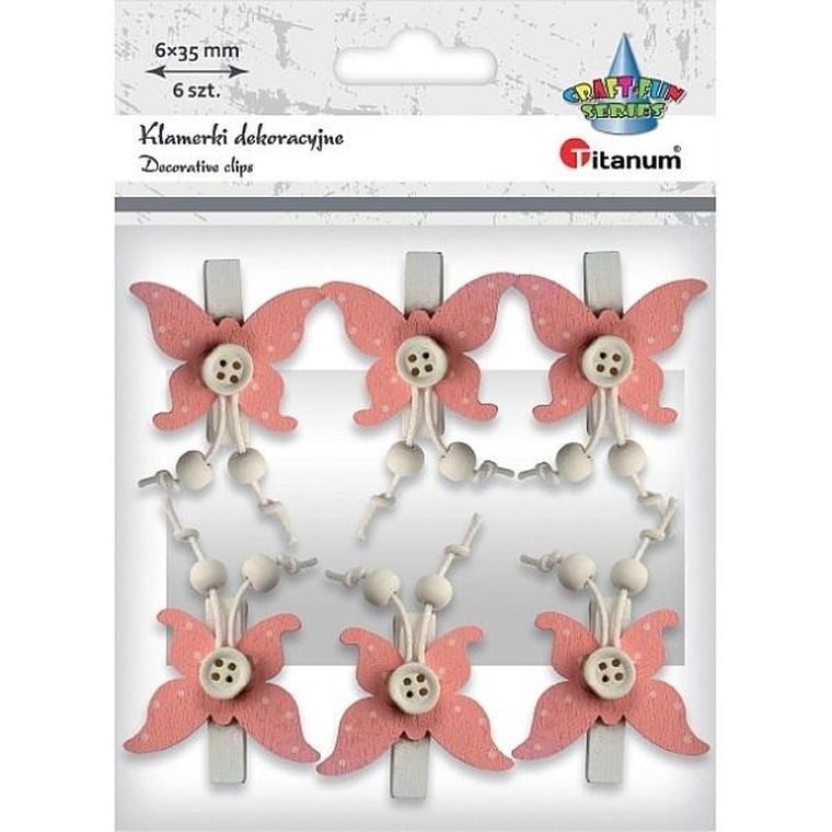 Titanum, klamerki drewniane z dekorem