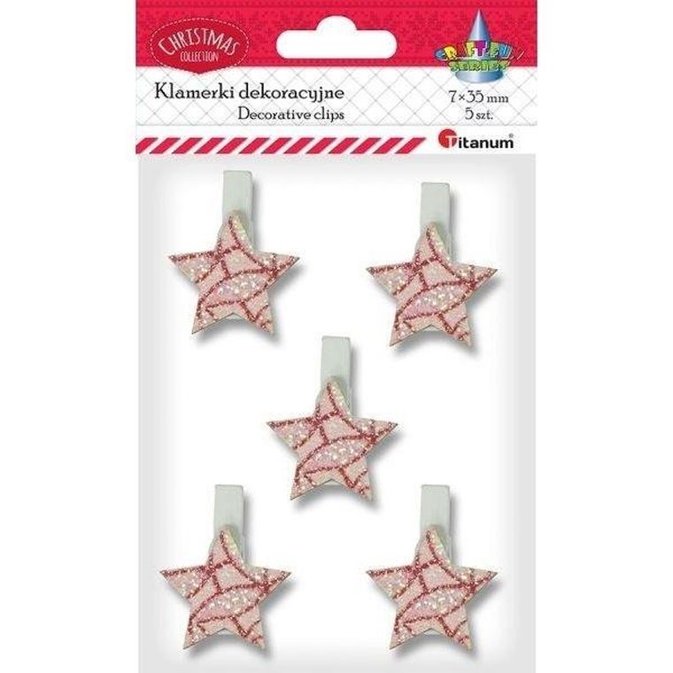 Titanum, klamerki drewniane z dekorem gwiazdki, 5 szt.