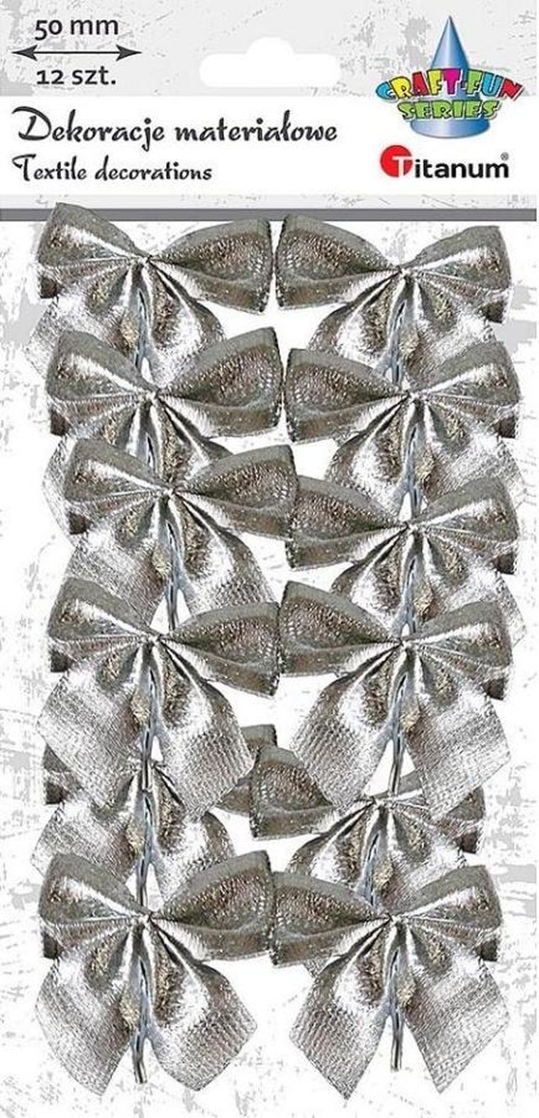 Titanum, kokarda materiałowa, 50mm, srebrna, 12 szt.