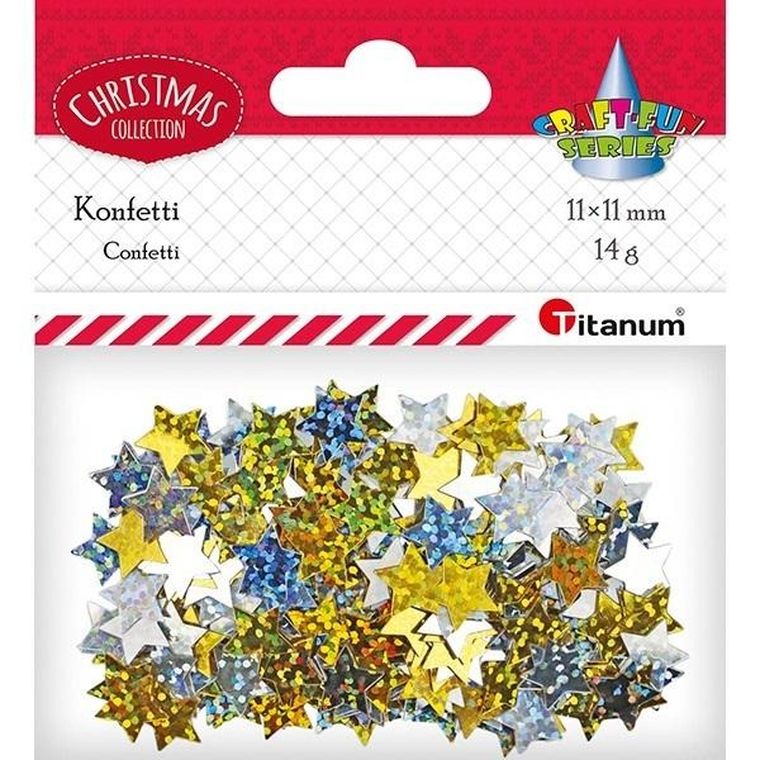 Titanum, konfetti gwiazdki, złote, srebrne hologram, 14g