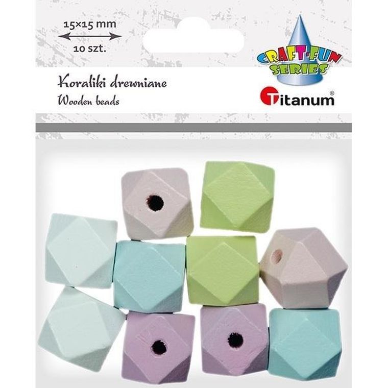 Titanum, koraliki drewniane, kostki ścięte, pastel, 10 szt.