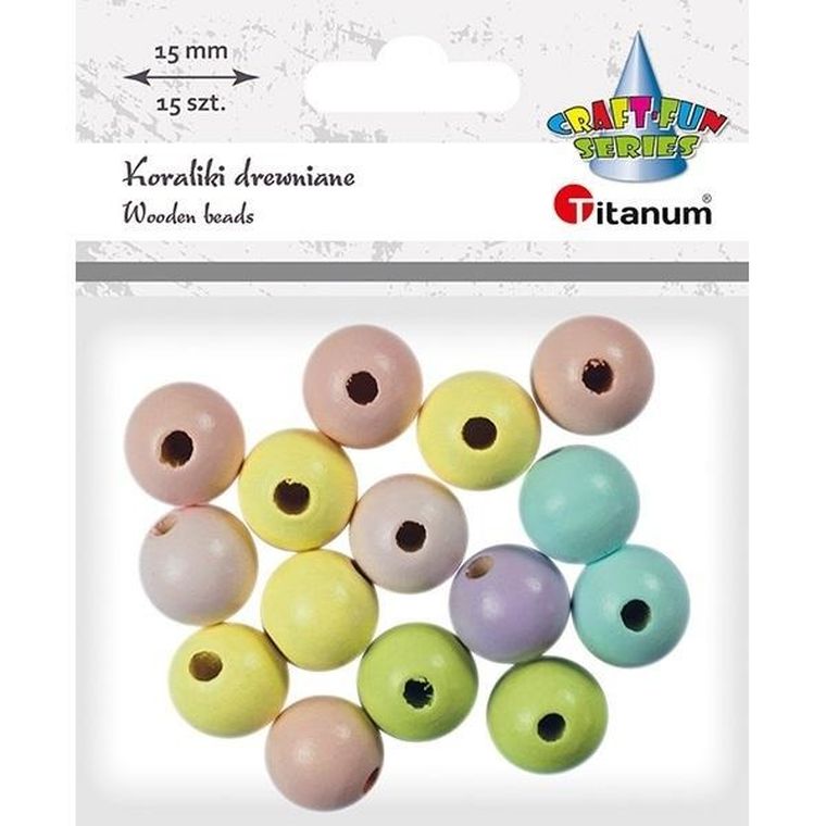Titanum, koraliki drewniane, okrągłe, pastel, 15 szt.