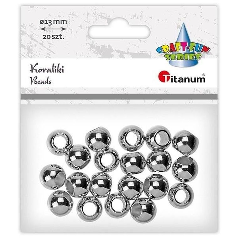 Titanum, koraliki plastikowe, srebrne, 13 mm, 20 szt.