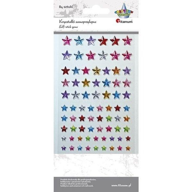 Titanum, kryształki samoprzylepne gwiazdki, mix, 84 szt.