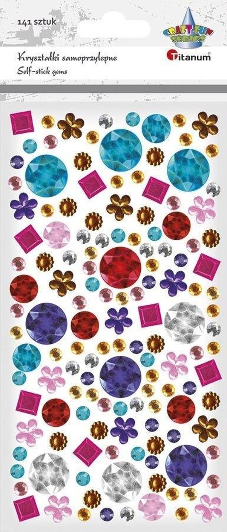 Titanum, kryształki samoprzylepne, kwiatki, kwadraty, 141 szt.