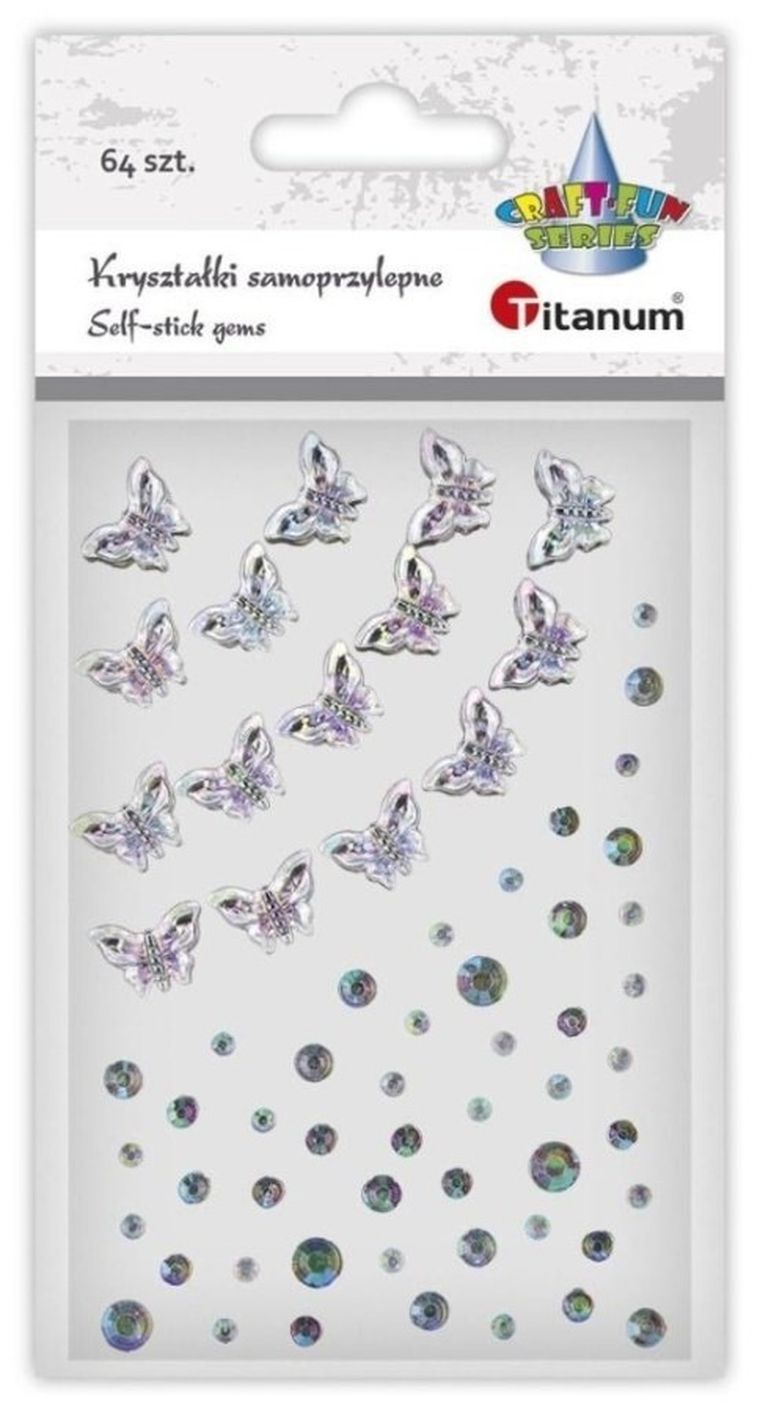 Titanum, kryształki samoprzylepne, motyle i dżety, 64 szt.