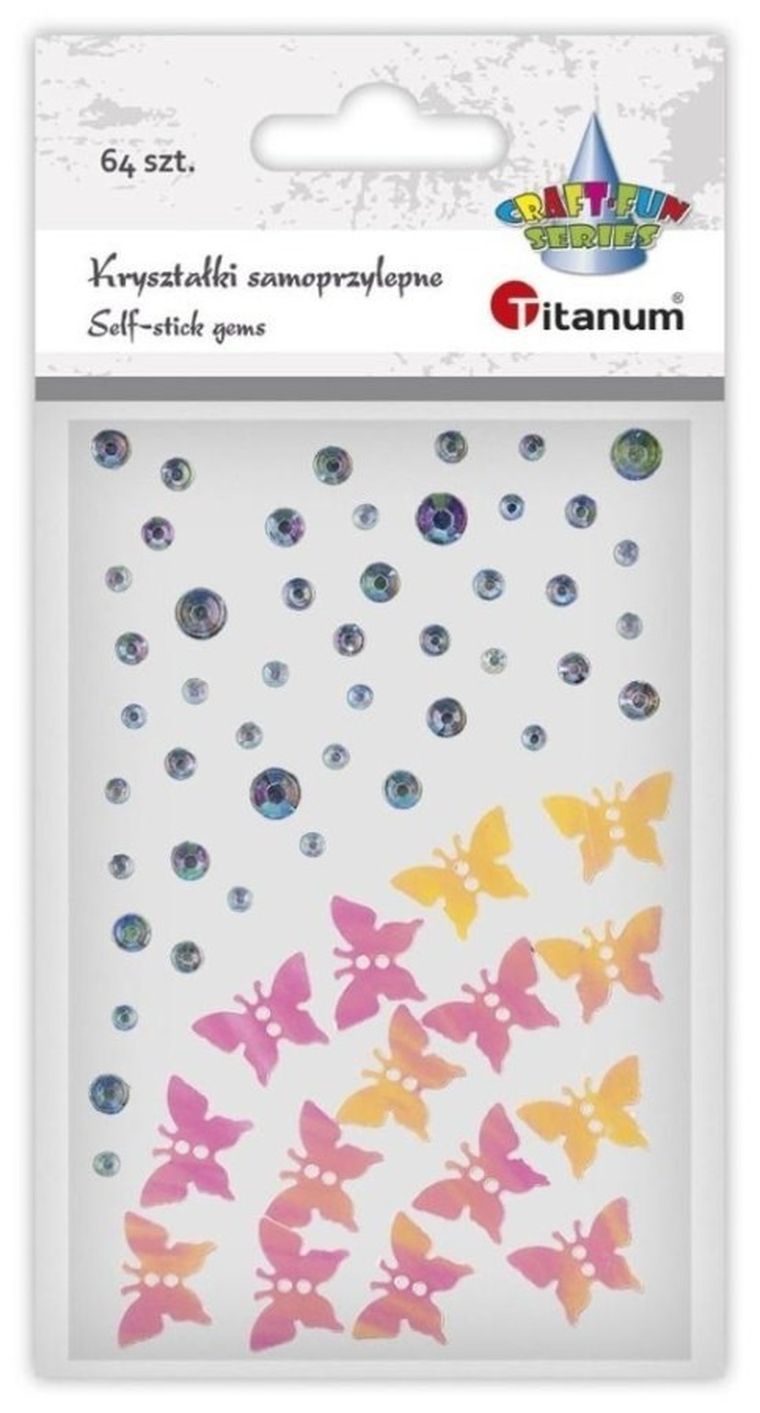 Titanum, kryształki samoprzylepne, motyle i dżety, 64 szt.