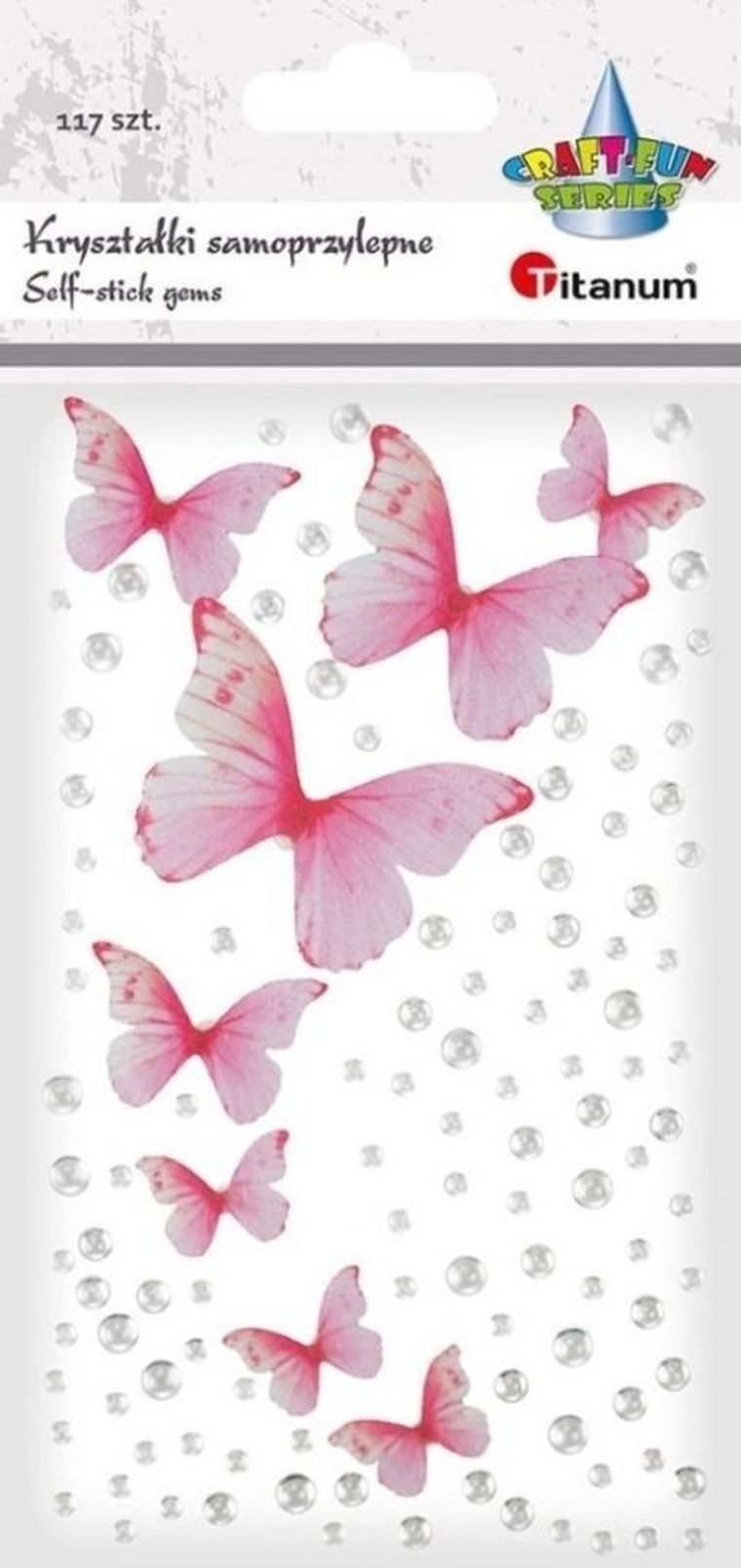 Titanum, kryształki samoprzylepne, motyle i perełki, 117 szt.