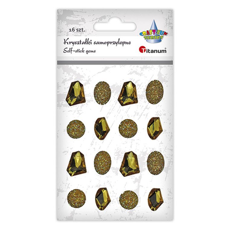 Titanum, kryształki samoprzylepne, naklejki, kamyki, złote, 16 szt.