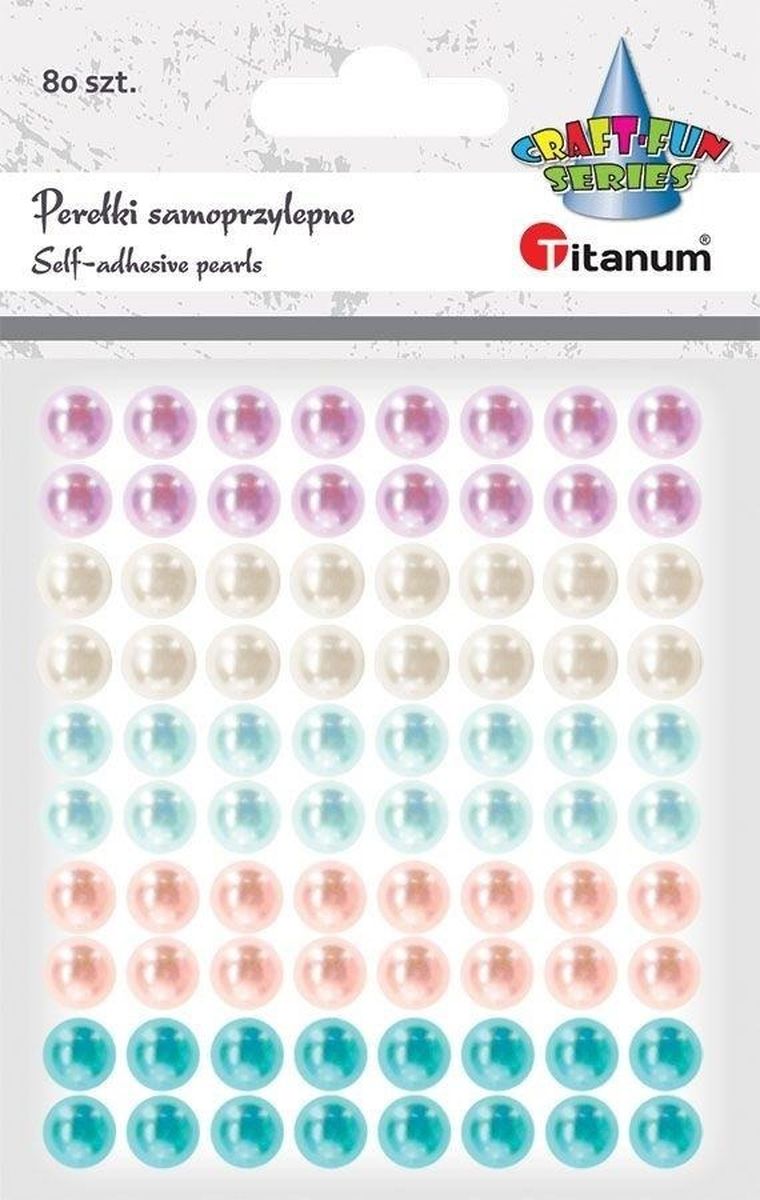 Titanum, kryształki samoprzylepne, perełki, 8mm, mix, 80 szt.