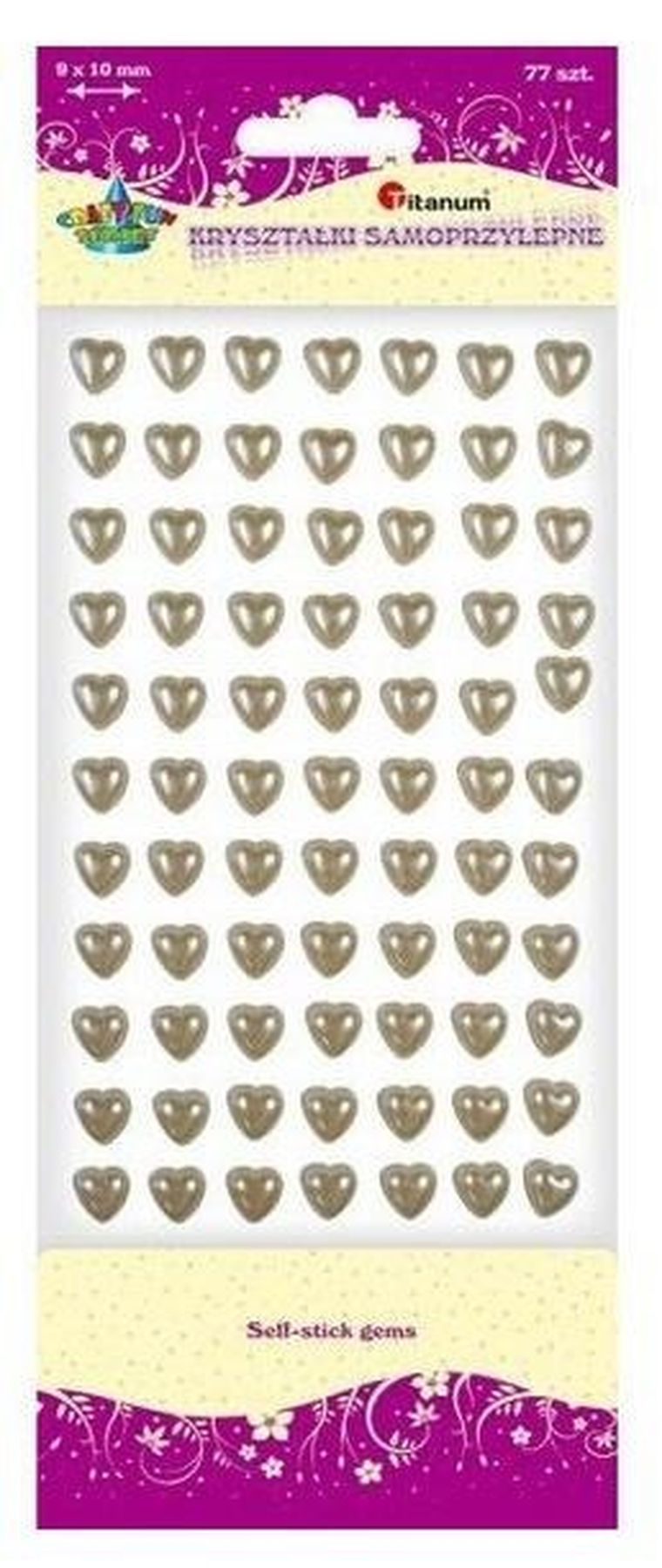 Titanum, kryształki samoprzylepne, perełki serca perła, 77 szt.