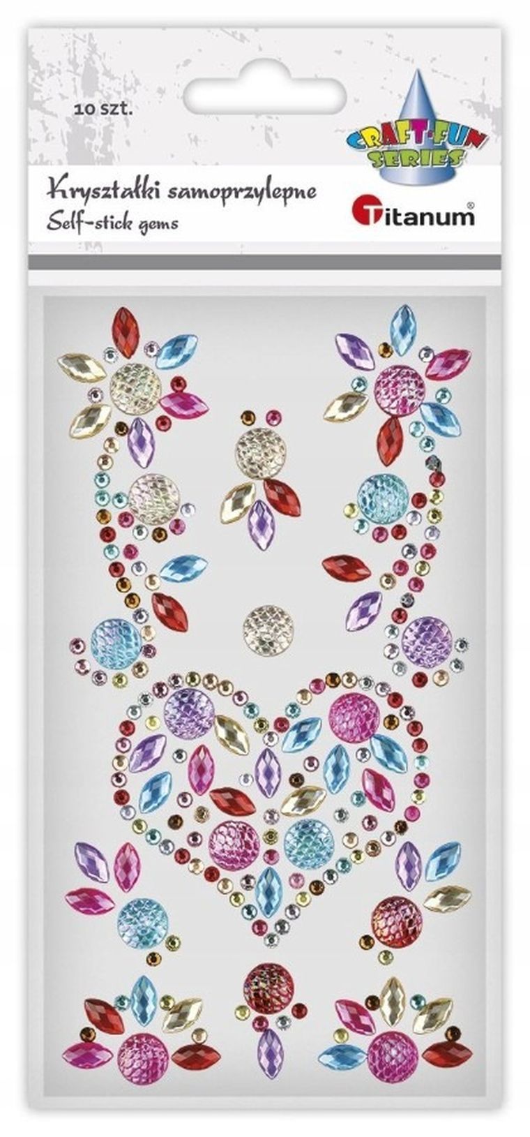 Titanum, kryształki samoprzylepne, serce, 10 szt.