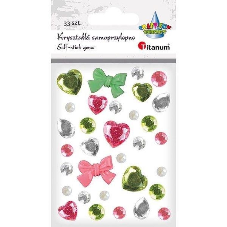 Titanum, kryształki samoprzylepne, zielony różowy, 33 szt.