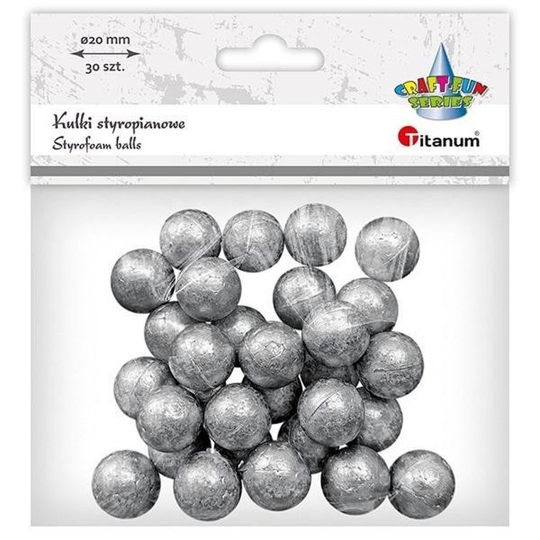 Titanum, kulki styropianowe, srebrne, 20 mm, 30 szt.