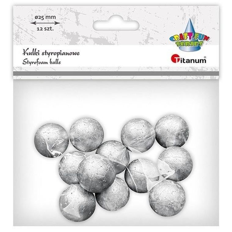Titanum, kulki styropianowe, srebrne, 25 mm, 12 szt.