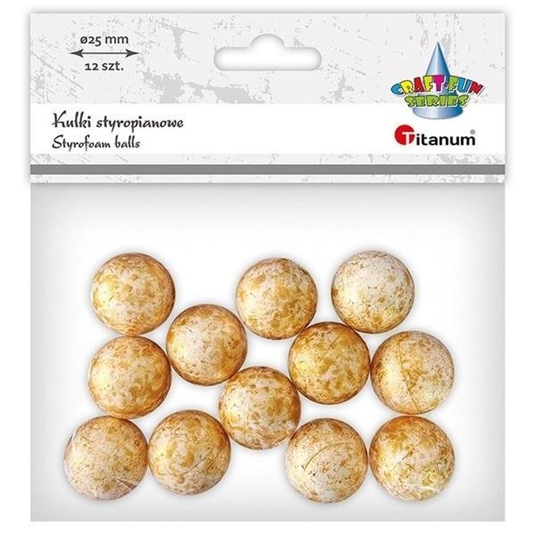 Titanum, kulki styropianowe, złote, 25 mm, 12 szt.