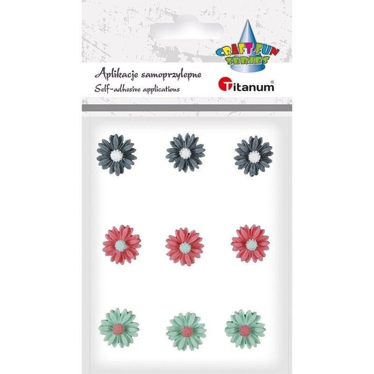 Titanum, kwiatki samoprzylepne z żywicy, margerytki, mix, 9 szt.