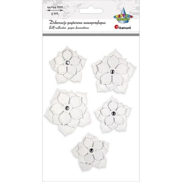 Titanum, kwiaty papierowe, samoprzylepne, białe, 5 szt.