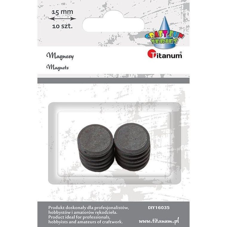 Titanum, magnesy okrągłe, czarne, 15 mm, 10 szt.