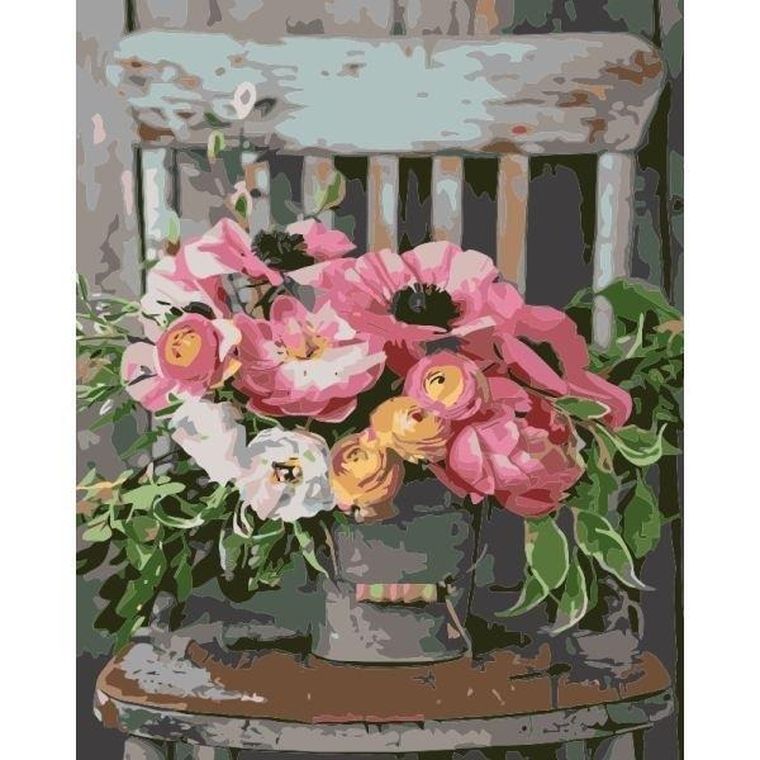Titanum, malowanie po numerach, Bukiet na krześle, 40-50 cm