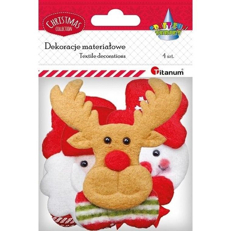 Titanum, materiałowe głowy Mikołaja, renifera, bałwanków