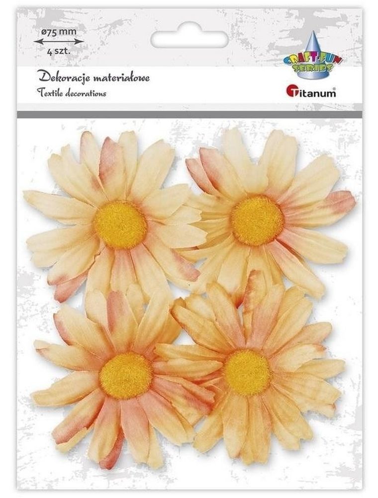 Titanum, materiałowe margerytki 3D, 75 mm, różowe, 4 szt.