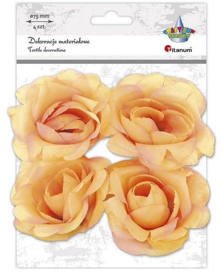 Titanum, materiałowe róże 3D, herbaciane, 75 mm, 4 szt.