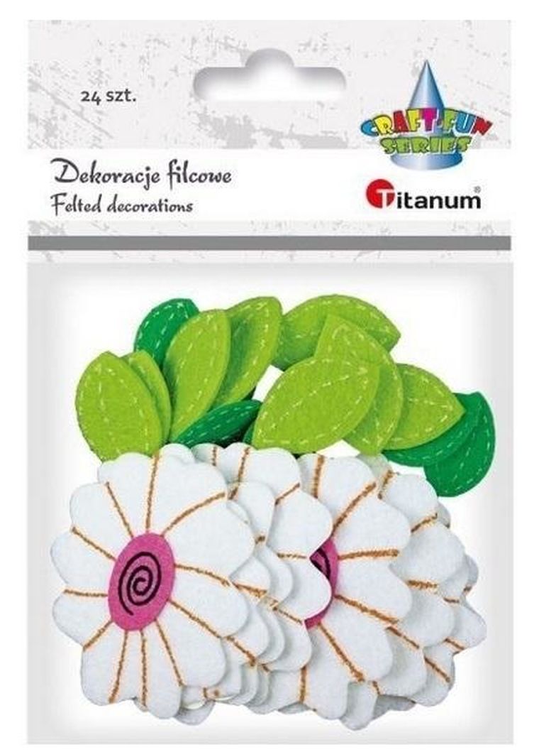 Titanum, naklejki filcowe 3D kwiatki, listki, 24 szt.