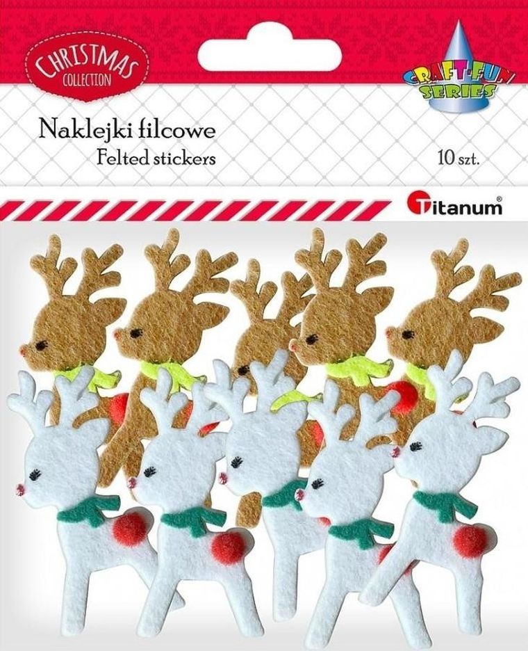 Titanum, naklejki filcowe, 3D, renifery, 10 szt.