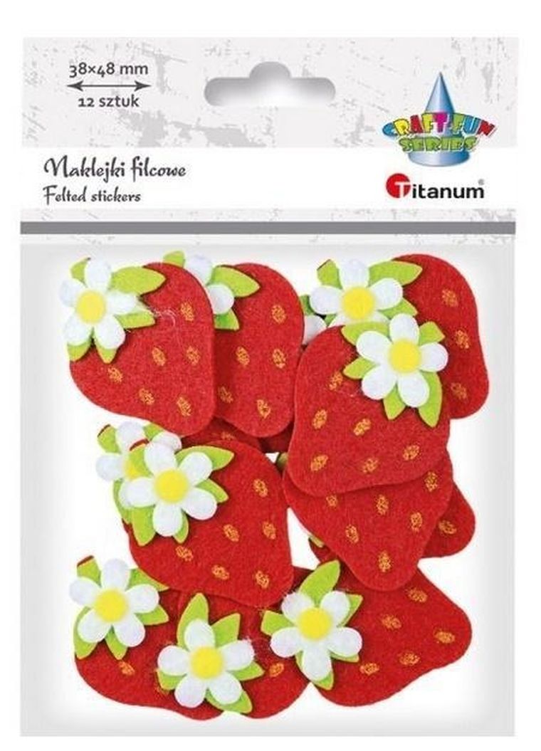 Titanum, naklejki filcowe 3D, truskawki, 38-48mm, 12 szt.