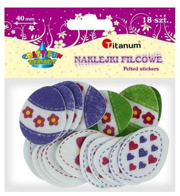 Titanum, naklejki filcowe, pisanki, 34-40 mm, 18 szt.