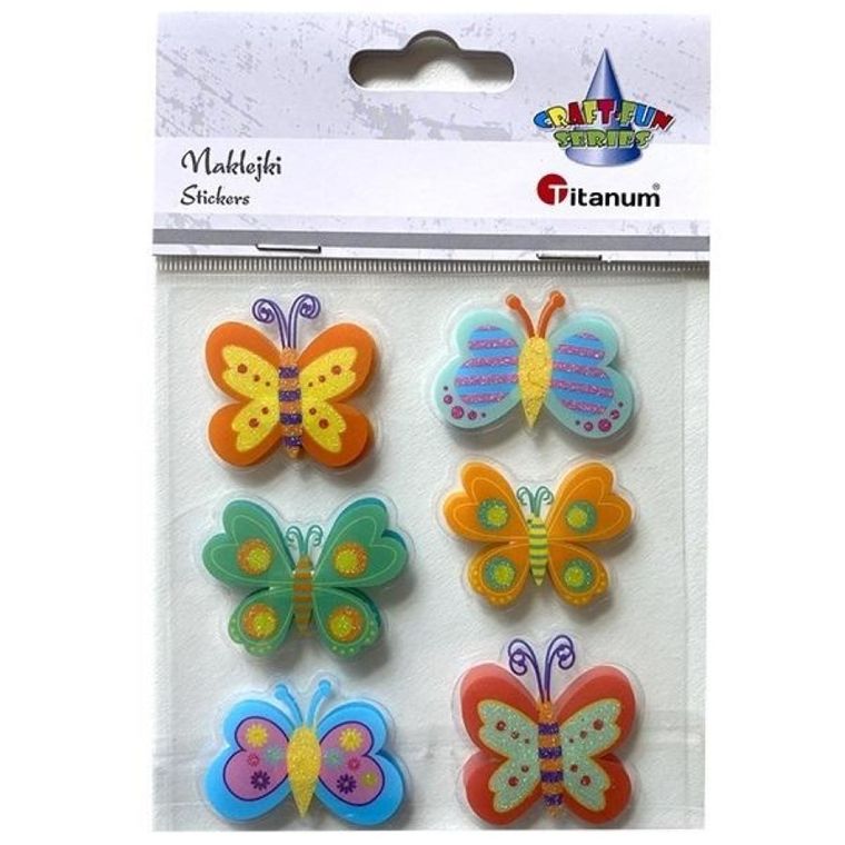 Titanum, naklejki foliowe, 3D, motyle, 6 szt.