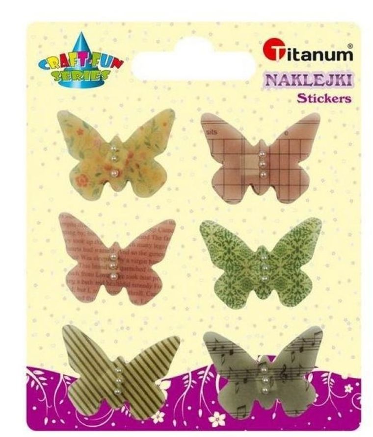 Titanum, naklejki foliowe, 3D, motyle, 6 szt.